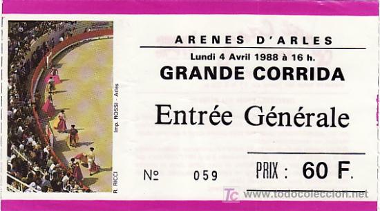 Tauromaquia: ARENES D'ARLES - FRANCIA - 4 DE ABRIL DE 1988 - ET281