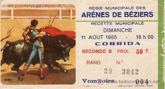 Tauromaquia: AR&Egrave;NES DE B&Eacute;ZIERS - FRANCIA - 11 DE OCTUBRE DE 1985 - ET291
