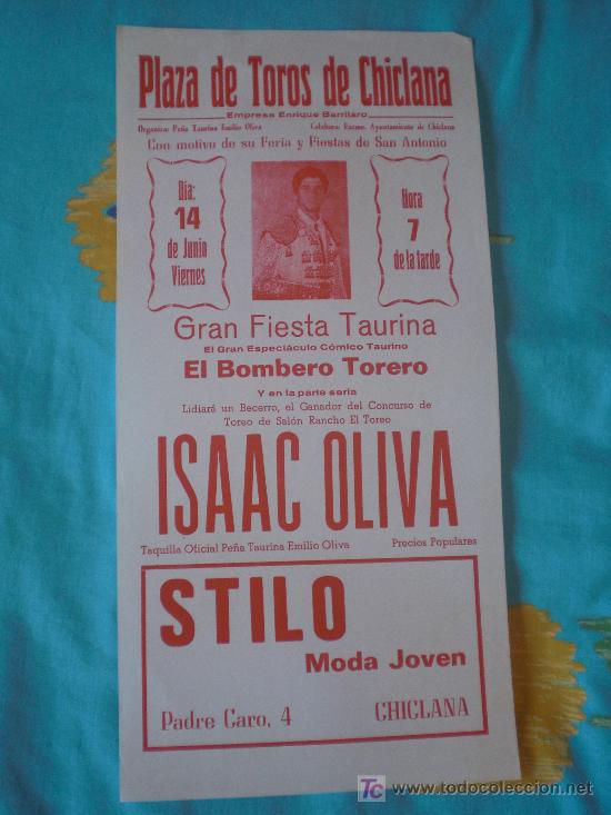 Stierkampf: CADIZ. CARTEL DE TOROS. PLAZA DE TOROS DE CHICLANA. ISAAC OLIVA.