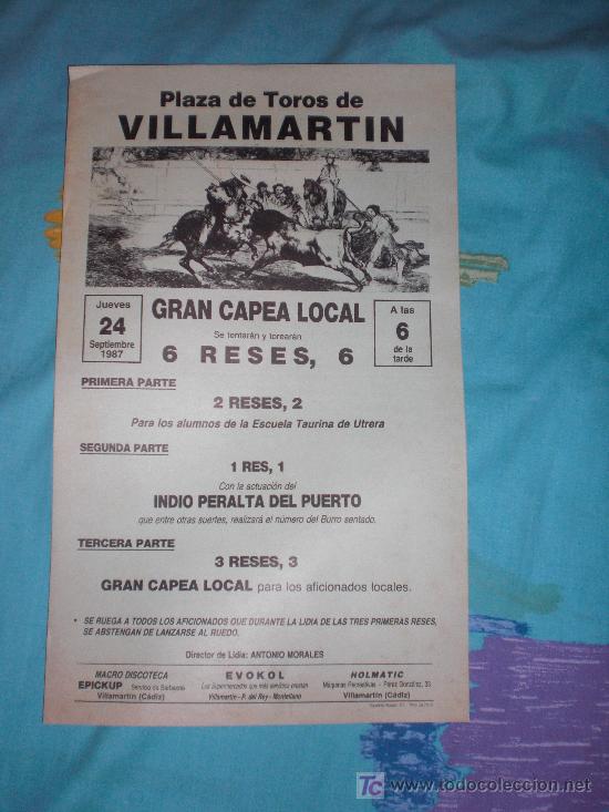 Tauromachie: CADIZ. CARTEL DE TOROS. PLAZA DE TOROS DE VILLAMARTIN. GRAN CAPEA LOCAL.ALUMNNOS ESCUELA UTRERA.1987