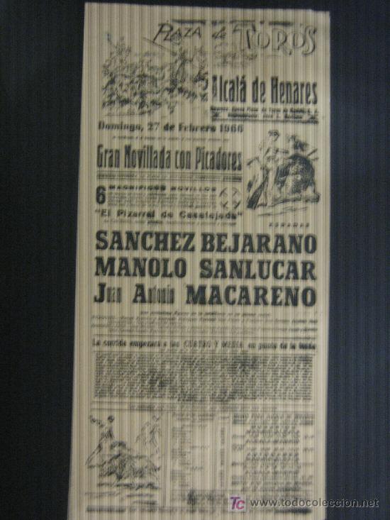 Tauromachia: CARTEL DE TOROS. PLAZA DE TOROS DE ALCALA DE HENARES. 1966. BEJARANO. SANLUCAR. MACARENO.