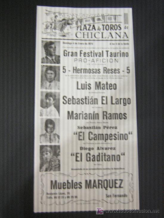 Tauromachia: CARTEL DE TOROS. PLAZA DE TOROS DE CHICLANA. 1976. LUIS MATEO. SEBASTIAN EL LARGO. EL GADITANO.