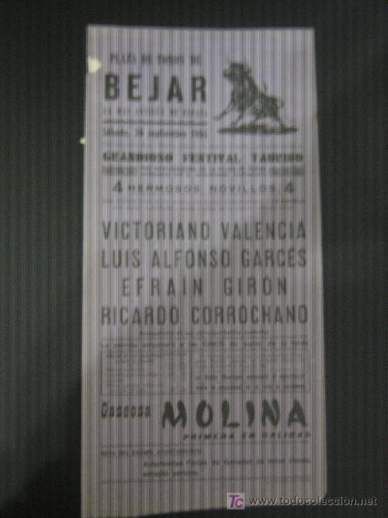 Tauromachia: CARTEL DE TOROS. PLAZA DE TOROS DE BEJAR. 1964. VALENCIA. GARCES. GIRON. CORROCHANO.