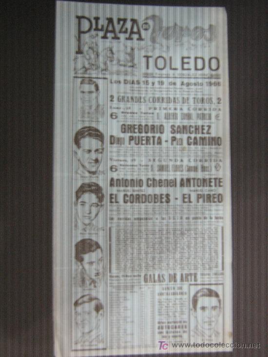Tauromachia: CARTEL DE TOROS. PLAZA DE TOROS DE TOLEDO. 1966. ANTO&Ntilde;ETE. EL CORDOBES. EL PIREO.