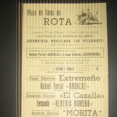 Tauromaquia: CARTEL DE TOROS. PLAZA DE TOROS DE ROTA. 1965. EXTREMEÑO. ANDALUZ. EL CAZALLA. HEREDIA ROMERO.MORITA. Lote 340915393