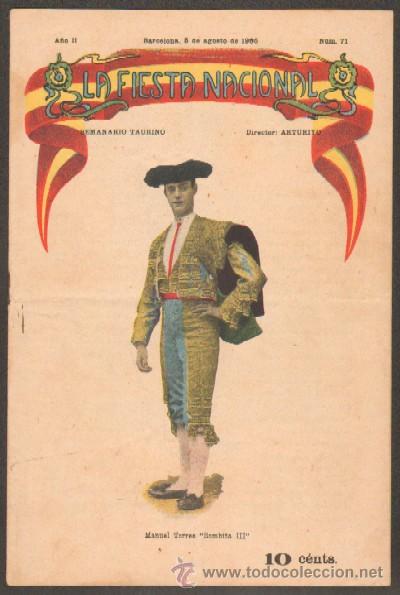 Stierkampf: REVISTA LA FIESTA NACIONAL. SEMANARIO TAURINO N&ordm;71. MANUEL TORRES BOMBITA III (A-TO-406)