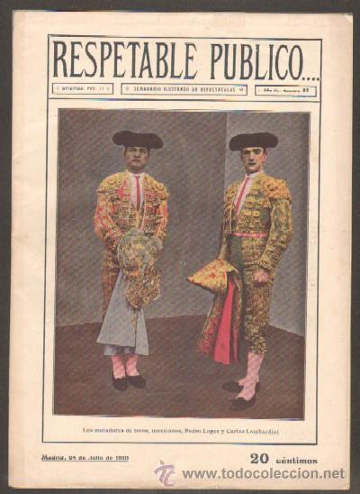 Tauromaquia: REVISTA RESPETABLE PUBLICO&hellip;N&ordm;83. PEDRO LOPEZ Y CARLOS LOMBARDINI (A-TO-469)