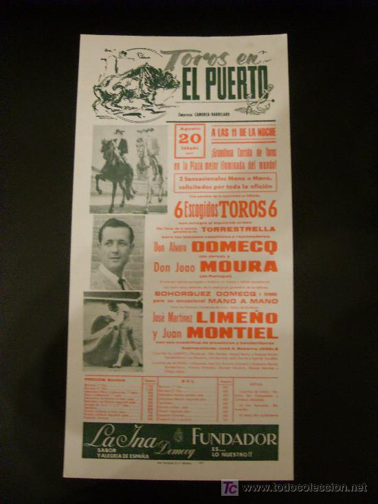 Tauromachie: CARTEL DE TOROS. PLAZA DE TOROS DE EL PUERTO. 1977. DOMECQ. MOURA. LIME&Ntilde;O. MONTIEL.