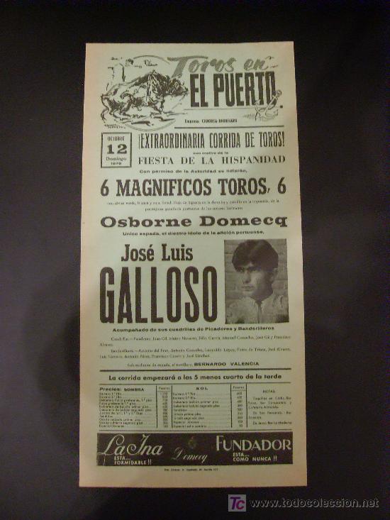 Bullfighting: CARTEL DE TOROS. PLAZA DE TOROS DE EL PUERTO. 1975. JOSE LUIS GALLOSO.