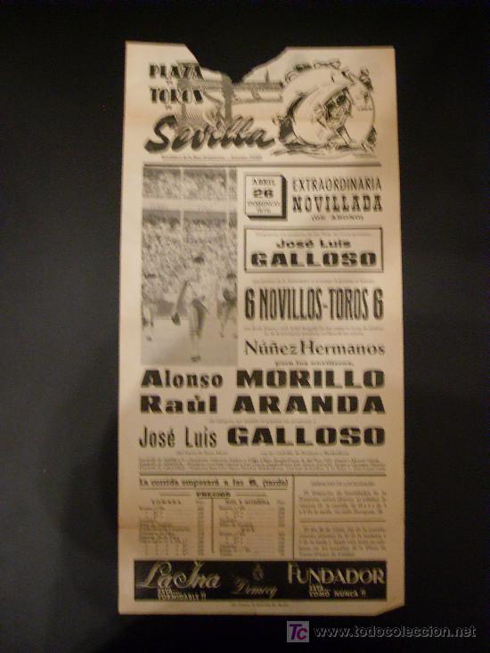 Tauromachie: CARTEL DE TOROS. PLAZA DE TOROS DE SEVILLA. 1970. MORILLO. ARANDA. GALLOSO.