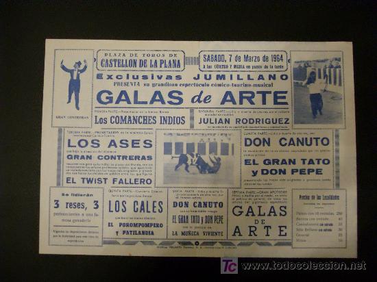 Tauromachie: CARTEL DE CIRCO. PLAZA DE TOROS DE CASTELLON DE LA PLANA. 1964. GALAS DE ARTE. LOS COMANCHES INDIOS.