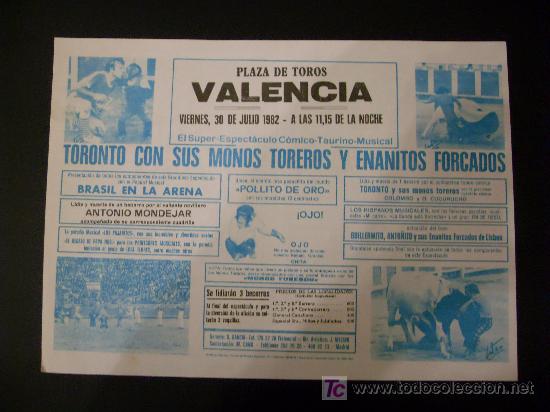 Tauromachie: CARTEL DE CIRCO. PLAZA DE TOROS DE VALENCIA. 1982. TORONTO CON SUS MONOS TOREROS.