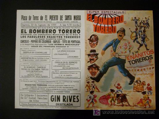 Tauromachie: CARTEL DE CIRCO. PLAZA DE TOROS DE EL PUERTO DE SANTA MARIA. 1991. EL BOMBERO TORERO.