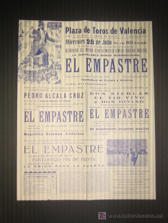 Tauromachie: CARTEL DE COMICO TAURINO MUSICAL. EL EMPASTRE. PLAZA DE TOROS DE VALENCIA. 1965.