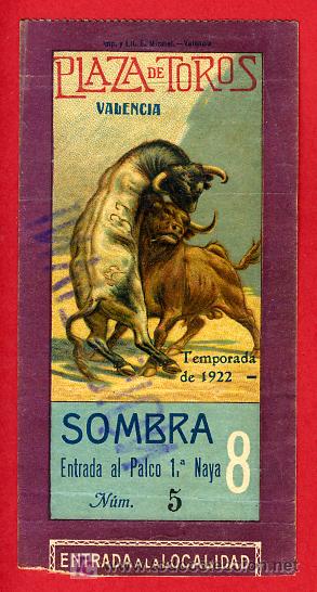 Stierkampf: ENTRADA TOROS , VALENCIA 1922 CROMO LITOGRAFIA , ORIGINAL ANTIGUA, E1447