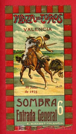 Stierkampf: ENTRADA TOROS , VALENCIA 1923, 30 JULIO , FERIA , CROMO LITOGRAFIA , ALCARAZ,  E1456