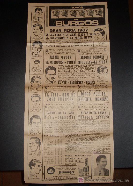 Tauromachia: CARTEL DE TOROS. PLAZA DE TOROS DE BURGOS. 1967. OSTOS. TININ. EL PIREO. EL VITI. TERUEL. BENJUMEA.
