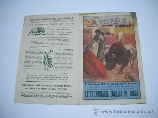 Tauromaquia: PROGRAMA PLAZA TOROS C&Aacute;CERES . SEP. 1951 . LUIS MIGUEL DOMINGUIN , MARTORELL , LITRI .