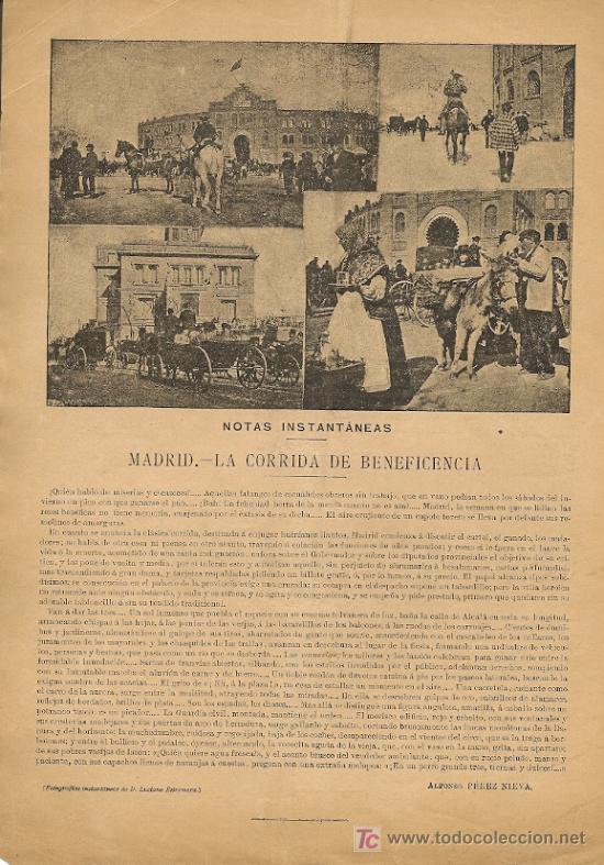 Tauromachie: * TOROS * MADRID * La corrida de la Beneficencia / cr&oacute;nica de Alfonso P&eacute;rez Nieva - 1892