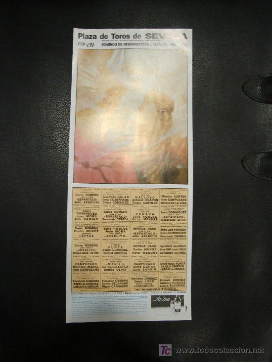 Tauromachie: CARTEL DE TOROS. PLAZA DE TOROS DE SEVILLA. DOMINGO DE RESURRECCION Y FERIA DE ABRIL. 1990.