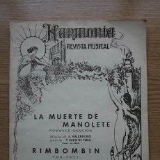 Tauromaquia: HARMONÍA. REVISTA MUSICAL. LA MUERTE DE MANOLETE. ROMANCE-CANCIÓN.. Lote 25918807