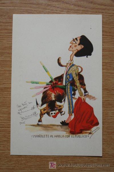Tauromaquia: Postal. Manolete al habla con el p&uacute;blico. M. Garc&iacute;a.