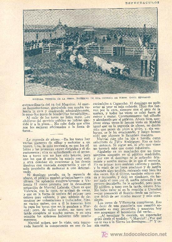 Tauromachia: * TOROS * Rayito, Algabe&ntilde;o, Valencia II, Marcial Lalanda, encierro en Sevilla, VIcente Barreda- 1928
