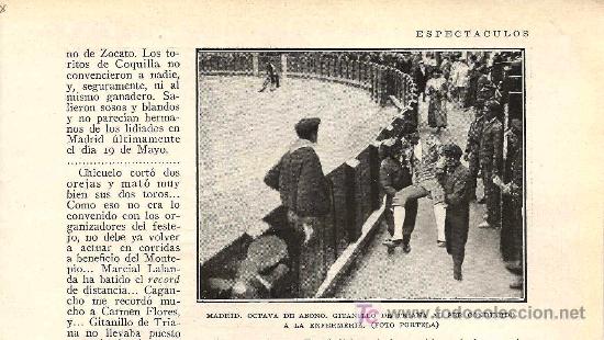 Stierkampf: * TOROS * Cogida de Palme&ntilde;o, Marcial Lalanda, Gitanillo de Triana, Ca&ntilde;ero...- 1928