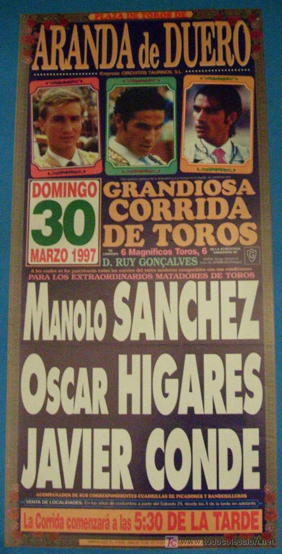 Bullfighting: CARTEL DE TOROS. PLAZA DE TOROS DE ARANDA DE DUERO. MARZO 1997.