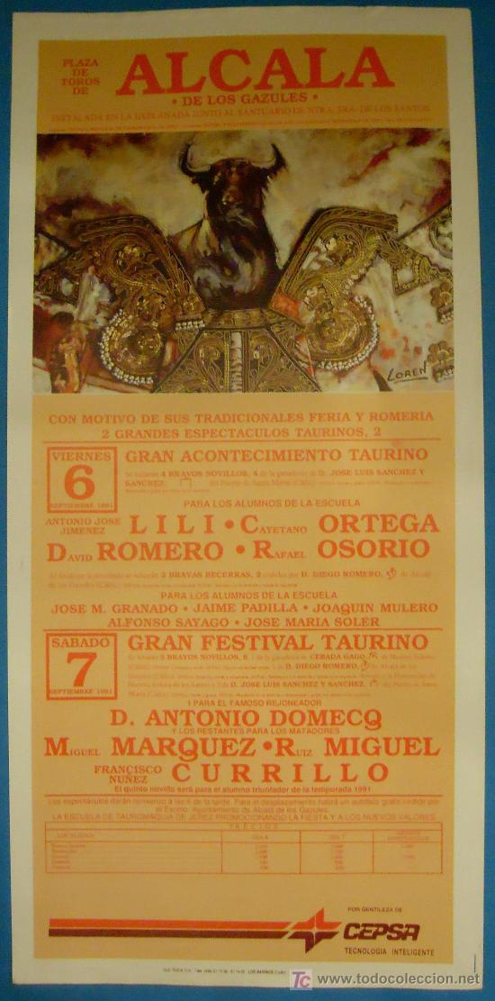 Bullfighting: CARTEL DE TOROS. PLAZA DE TOROS DE ALCALA DE LOS GAZULES. CON MOTIVO DE SU FERIA Y ROMERIA.