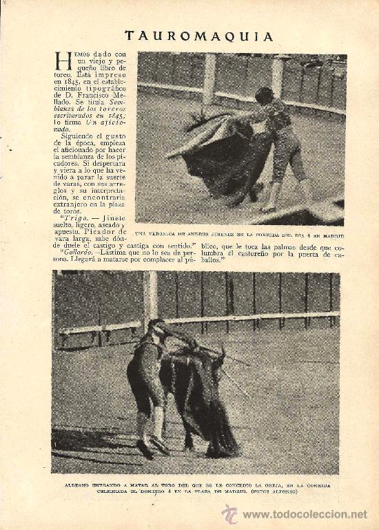 Tauromachie: * TOROS * Andr&eacute;s Jim&eacute;nez, Aldeano, Gil Tovar, Jaime Noain, Palomino - 1931