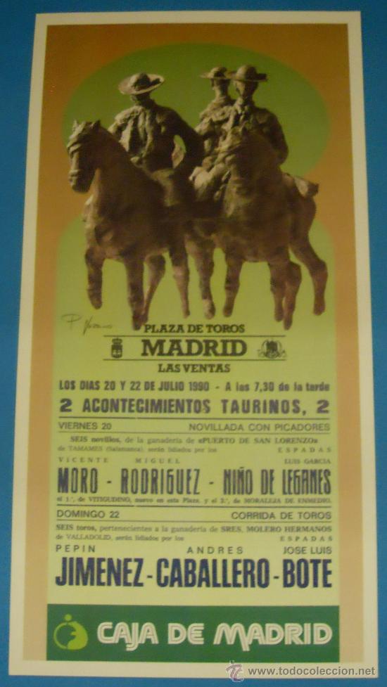 Bullfighting: CARTEL DE TOROS. PLAZA DE LAS VENTAS. 2 ACONTECIMIENTOS TAURINOS. 1990.