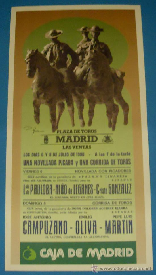 Bullfighting: CARTEL DE TOROS. PLAZA DE LAS VENTAS. 2 ACONTECIMIENTOS TAURINOS. 1990.