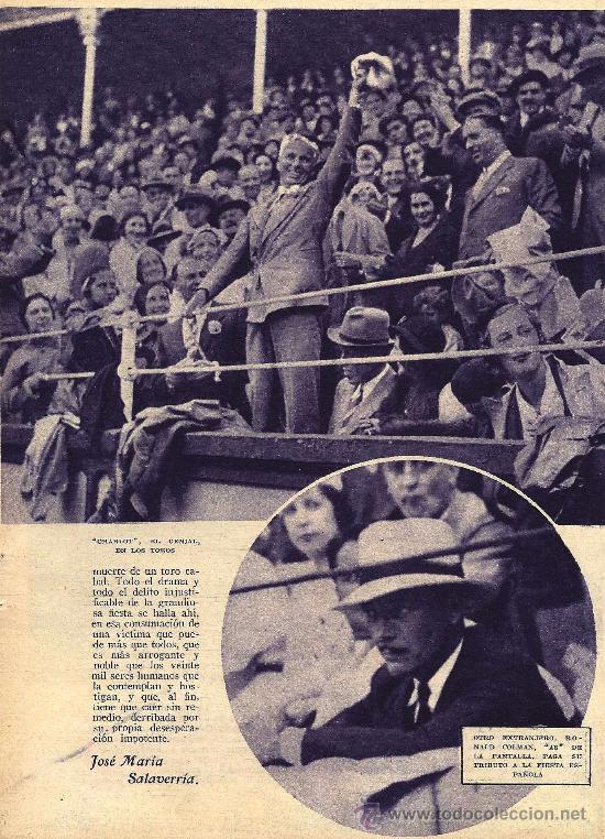 Tauromaquia: * TOROS * Los extranjeros en la corrida: Roosevelt, Buster Keaton, Charlot, R. Colman- 1933