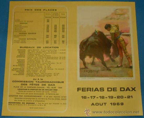 Tauromaquia: PROGRAMA DE MANO. PLAZA DE TOROS DE DAX. A&Ntilde;O 1969. - Foto 1