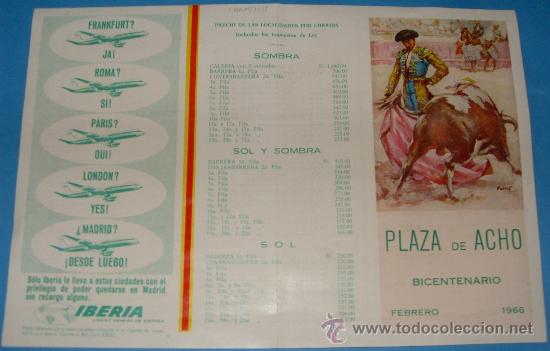 Tauromaquia: PROGRAMA DE MANO. PLAZA DE TOROS DE ACHO. FEBRERO DE 1966. - Foto 1