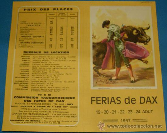 Tauromaquia: PROGRAMA DE MANO. PLAZA DE DAX. A&Ntilde;O 1967. - Foto 1