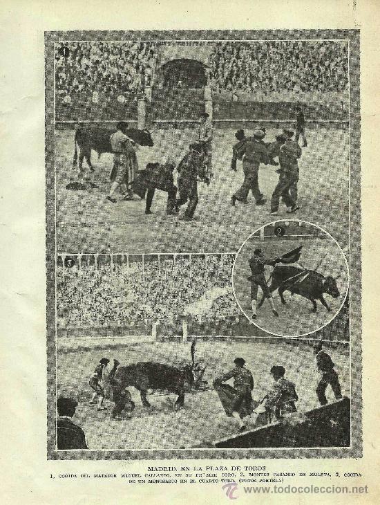 Stierkampf: * TOROS * Cogida de Miguel Gallardo y un monosabio, Montes pasando de muleta- 1920