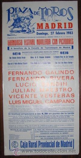 Tauromaquia: CARTEL. PLAZA DE TOROS DE MADRID. NOVILLADA CON PICADORES. 1983.. ENVIO GRATIS&iexcl;&iexcl;&iexcl;