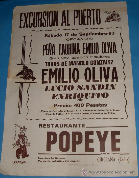 Stierkampf: CARTEL DE TOROS. PLAZA DEL PUERTO. E. OLIVA, LUCIO SANDIN Y ENRIQUITO. A&Ntilde;O 1983.
