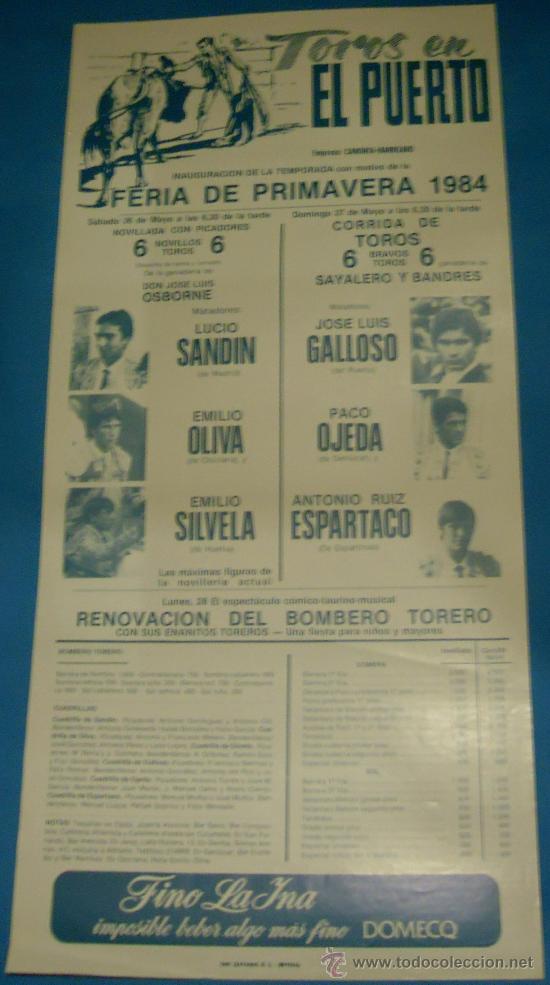 Stierkampf: CARTEL DE TOROS. PLAZA DEL PUERTO. FERIA DE PROMAVERA 1984.