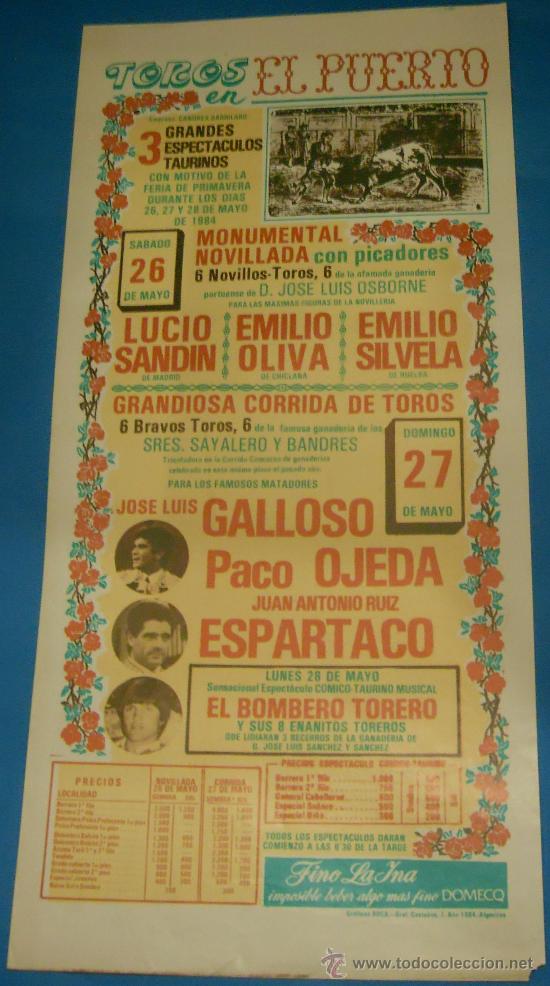 Stierkampf: CARTEL DE TOROS. PLAZA DE PUERTO. FERIA DE PRIMAVERA 1984.