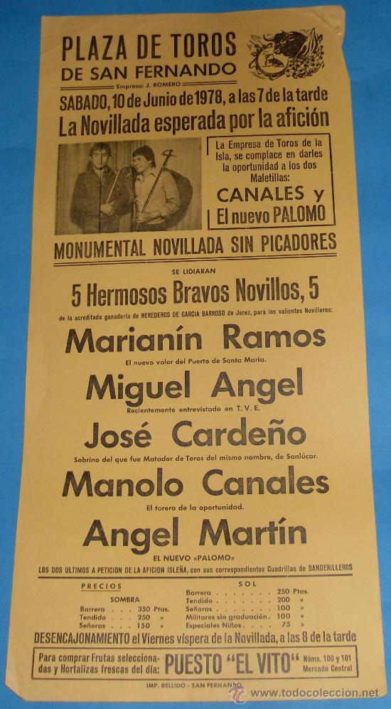 Tauromaquia: CARTEL DE TOROS. PLAZA DE SAN FERNANDO. MARIANIN RAMOS, MIGUEL ANGEL, JOSE CARDE&Ntilde;O...A&Ntilde;O 1978.