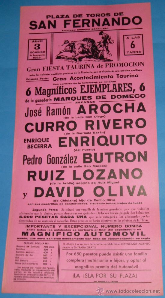 Tauromaquia: CARTEL DE TOROS. PLAZA DE SAN FERNANDO. JOSE RAMON AROCHA, CURRO RIVERO, RUIZ LOZANO...A&Ntilde;O 1983.