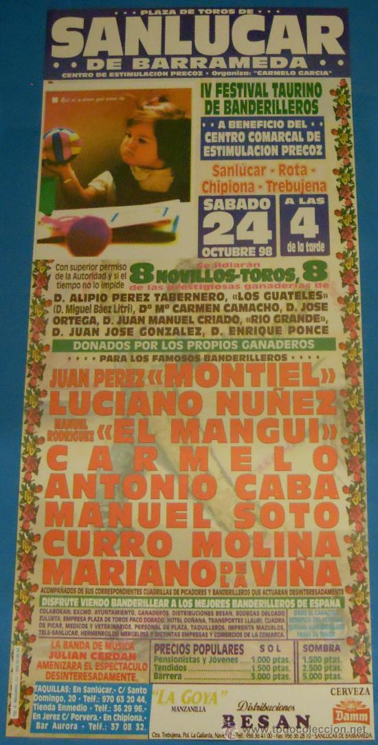 Tauromaquia: PROGRAMA DE TOROS. PLAZA DE SANLUCAR. IV FESTIVAL TAURINO DE BANDERILLEROS. A&Ntilde;O 1998.