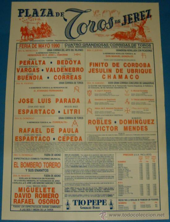 Tauromaquia: CARTEL DE TOROS. PLAZA DE JEREZ. FERIA DE MAYO 1990.