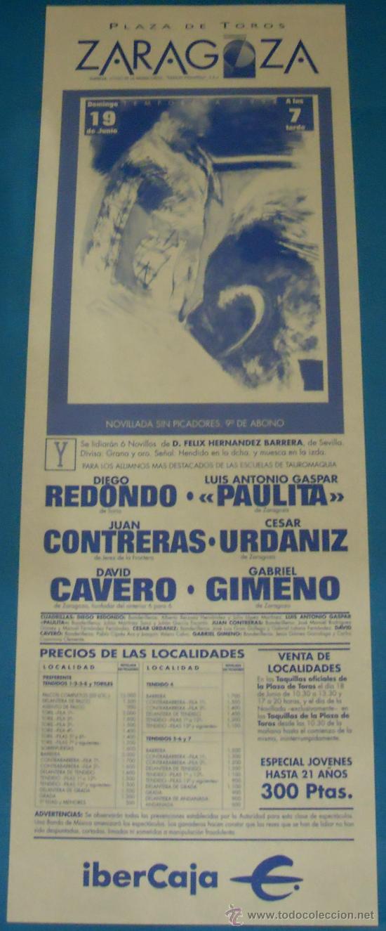 Bullfighting: CARTEL DE TOROS. PLAZA DE ZARAGOZA. NIVILLADA SIN PICADORES. 9&ordm; DE ABONO. A&Ntilde;O 1994.