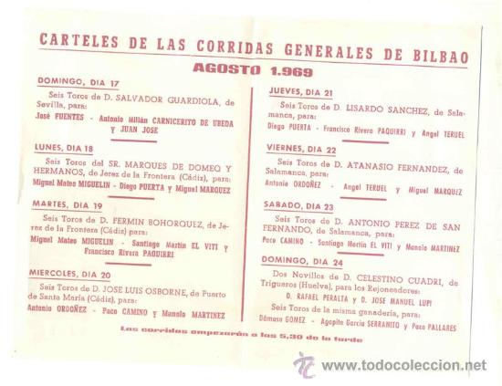 Tauromaquia: Programa corrida toros .. Feria Bilbao 1969 - Foto 3