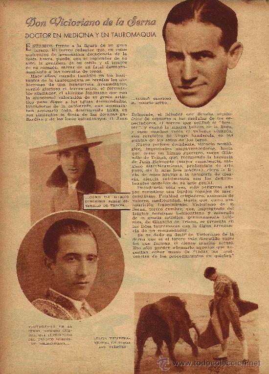 Stierkampf: * TOROS * Victoriano de la Serna  - 1933