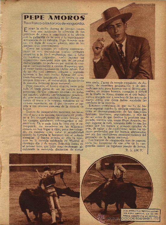 Tauromachie: * TOROS * Pepe Amor&oacute;s y Pepe Gallardo- 1933